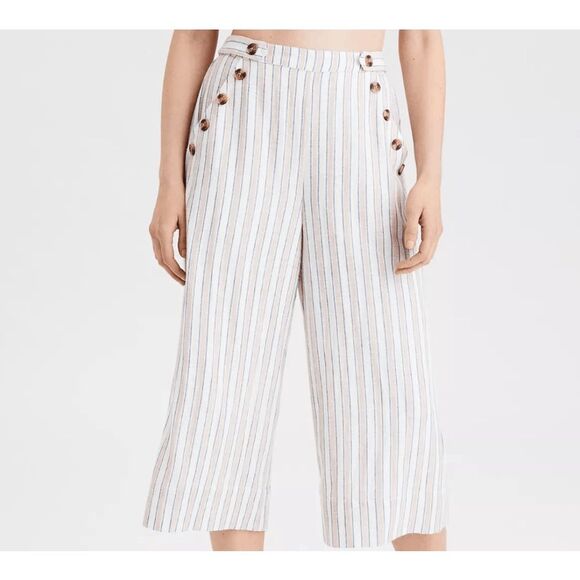 American Eagle Linen Blend High-Waisted Side Button Culottes Lined Size Medium - Picture 1 of 13